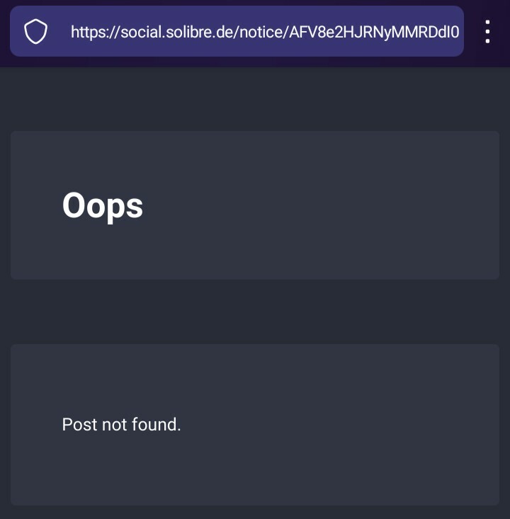Screenshot einer nicht gefundenen Internetseite. Text: "Oops Post not found!"