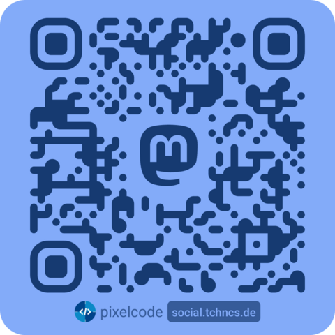 Cool-looking QR code with rounded squares and the Mastodon logo in the middle. Beneath it, there's my profile picture, user name and home server.