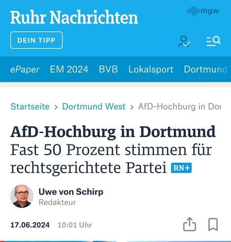					AfD-Hochburg in Dortmund 				Fast 50 Prozent stimmen für rechtsgerichtete Partei 		 	

