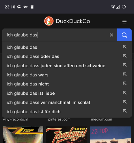 Internet-Suchmaschine DuckDuckGo mit begonnener Suche nach 