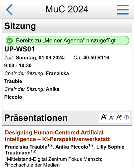 Session zur persönlichen Agenda hinzugefügt