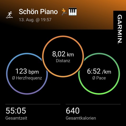 8 km Lauf in 55 Minuten.