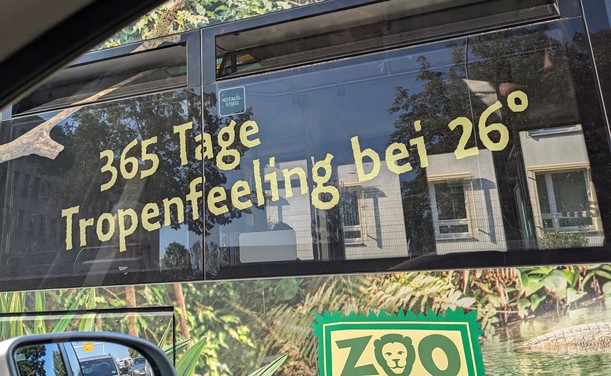 Werbung auf einen LVB Bus: 365 Tage Tropenfeeling bei 26°