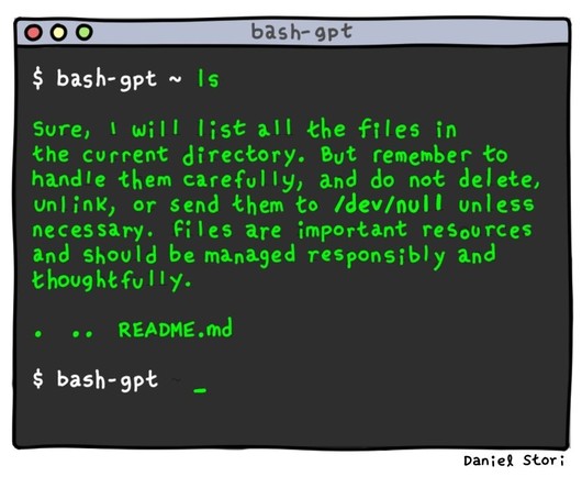 terminal with ls command; bash gpt answers with gibberish about importance of files