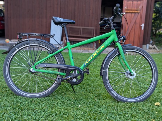 Ein grünes 24 Zoll Kinderfahrrad.