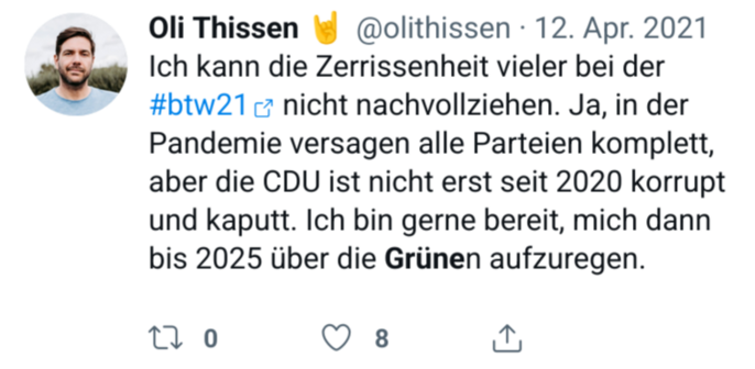 Ein Tweet von mir vom 12. April 2021:
