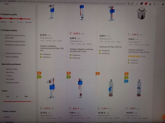 A photo of a webshop showing a selection of toilet flushy valvy thingy.