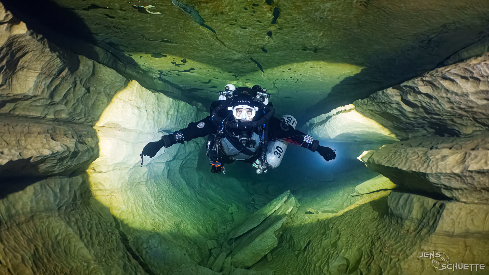 Cave diver in a cave