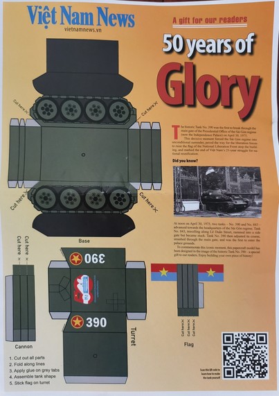 A cardboard build your own tank as part of the newspaper. A gift to readers, all under the header of 50 years of glory, the propaganda of the government. The longer you read about propaganda propaganda, the less dramatic it sounds. But lest not forget that this was a civil war and that there's a history with a yellow flag, communities still strong, e.g., in the US