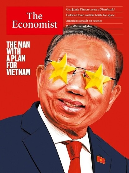 Cover of The Economist, in all red and the general secretary of the communist party with golden stars on his glaces on the front. This is basically the flag