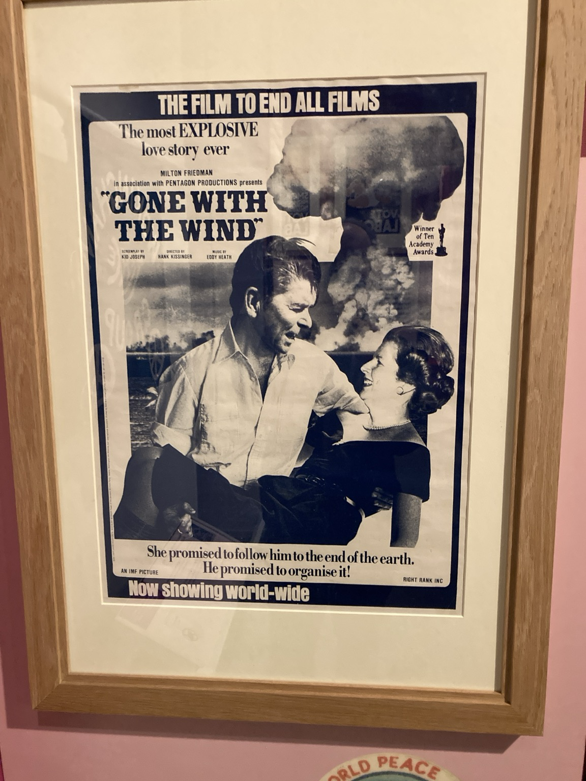The famous Gone With the Wind Poster but with Reagan lifting Thatcher, plus there’s a mushroom cloud in the background