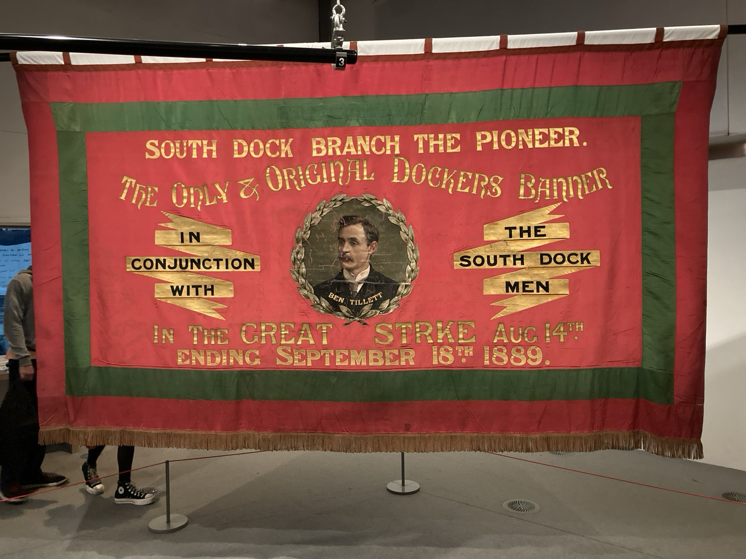 Also framed in green and red, a cameo of Ben Tillett, the South Dock workers’ leader