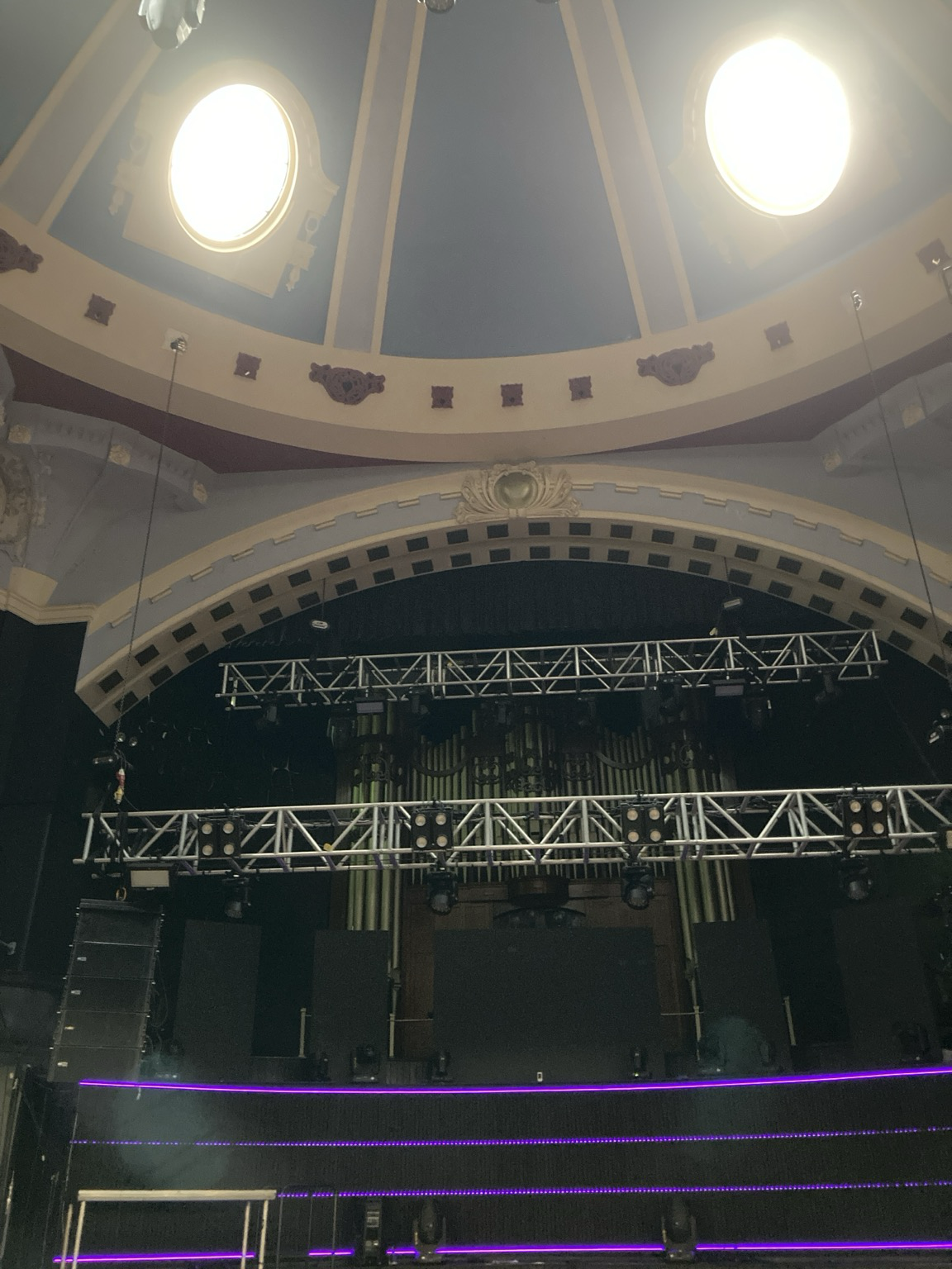 Dome with skylights over organ pipes in auditorium