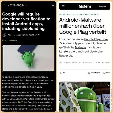 Screenshots der verlinkten Artikel