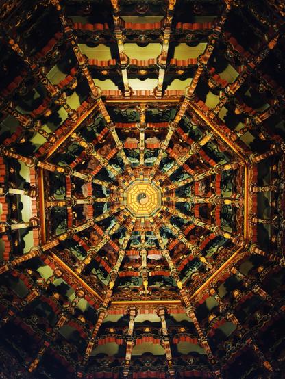The roof of a nice template, which is directly inside a night market 