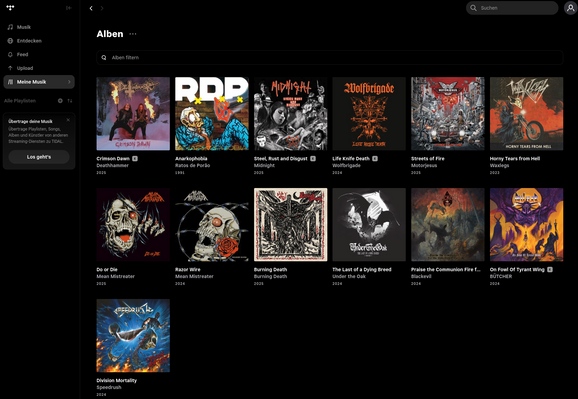 Screenshot der in Tidal als Favorit markierten Alben.