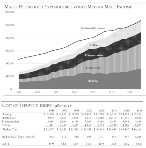 Screenshot from linked article showing how expenses overtook the actual cost of living for a family in the USA