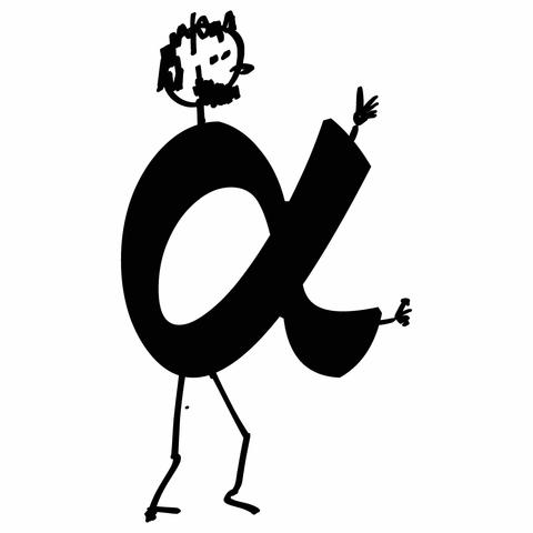 Strichmännchen mit dem Buchstaben α als Körper.