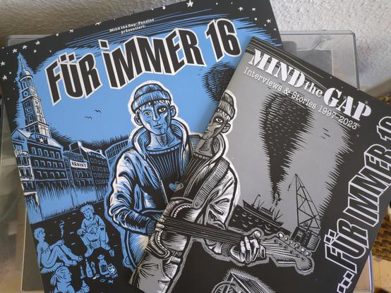 Album cover of the ...But Alive tribute titled "Für immer 16" showing a drawing of a boy with a guitar in blue and black.