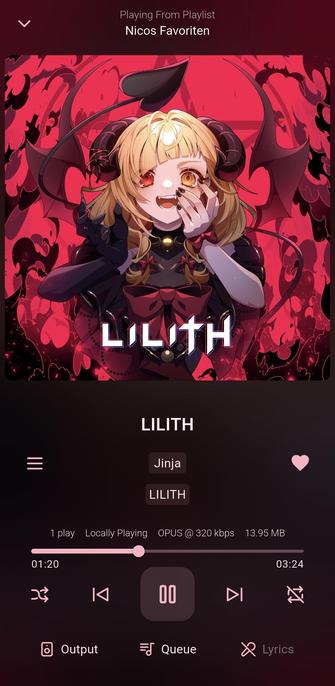 Lilith by Jinja playing in Finamp.