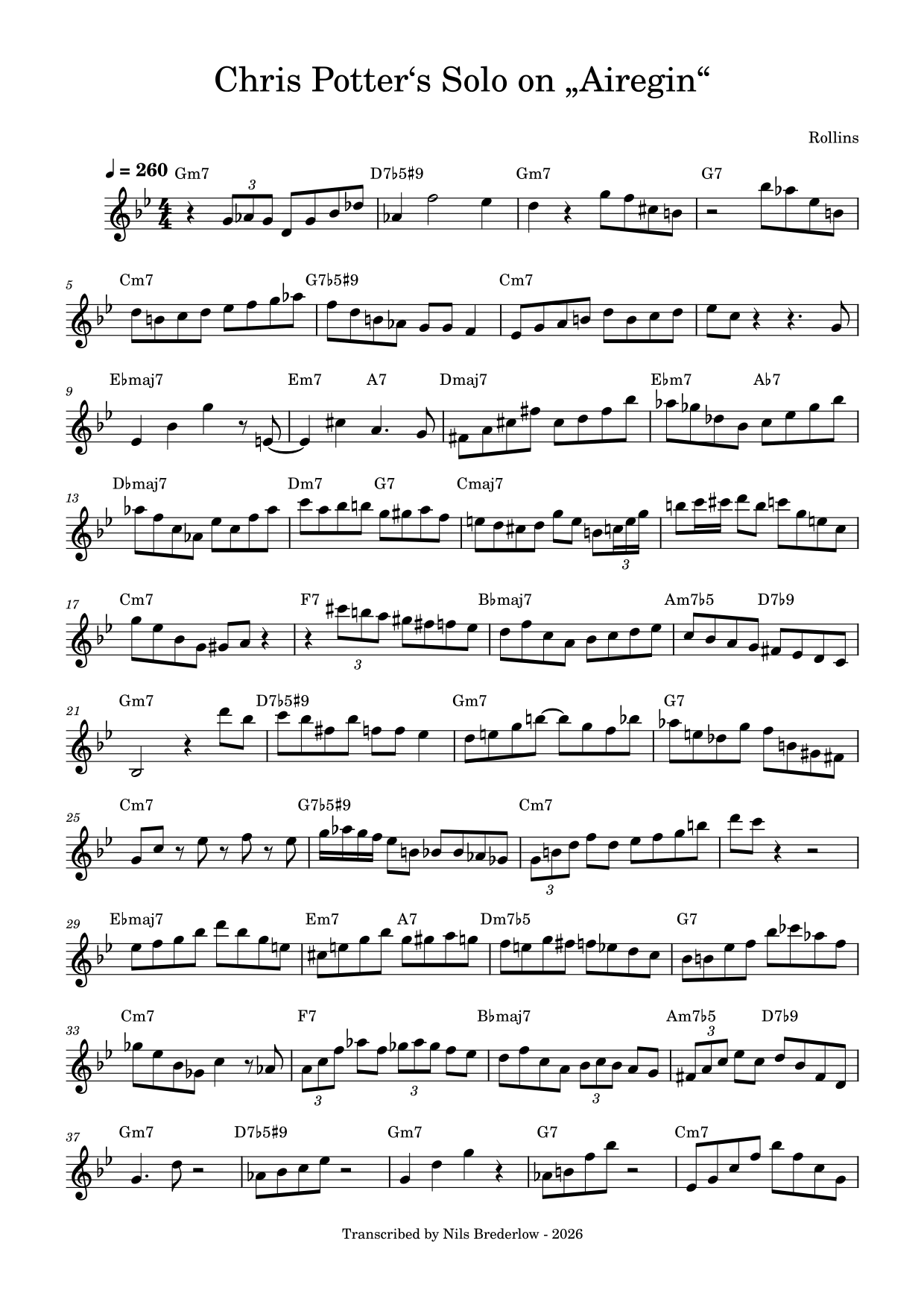 Sheet music of Chris Potter's solo on Airegin