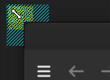 corner of a window being resized, a cursor at the very edge, a smaller dotted area and a bigger striped area covering the outer edge.