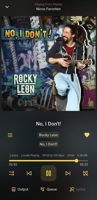 'No, I Don't!' by 'Rocky Leon' playing in Finamp.
