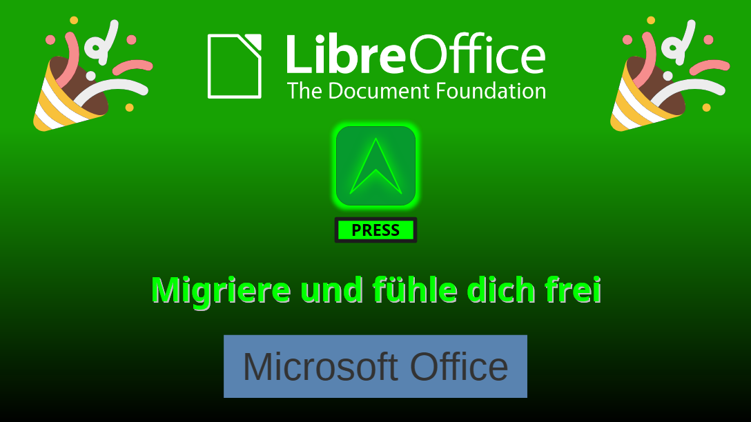 LibreOffice Logo; Migriere und fühle dich frei. Von MS-Office zu LibreOffice.