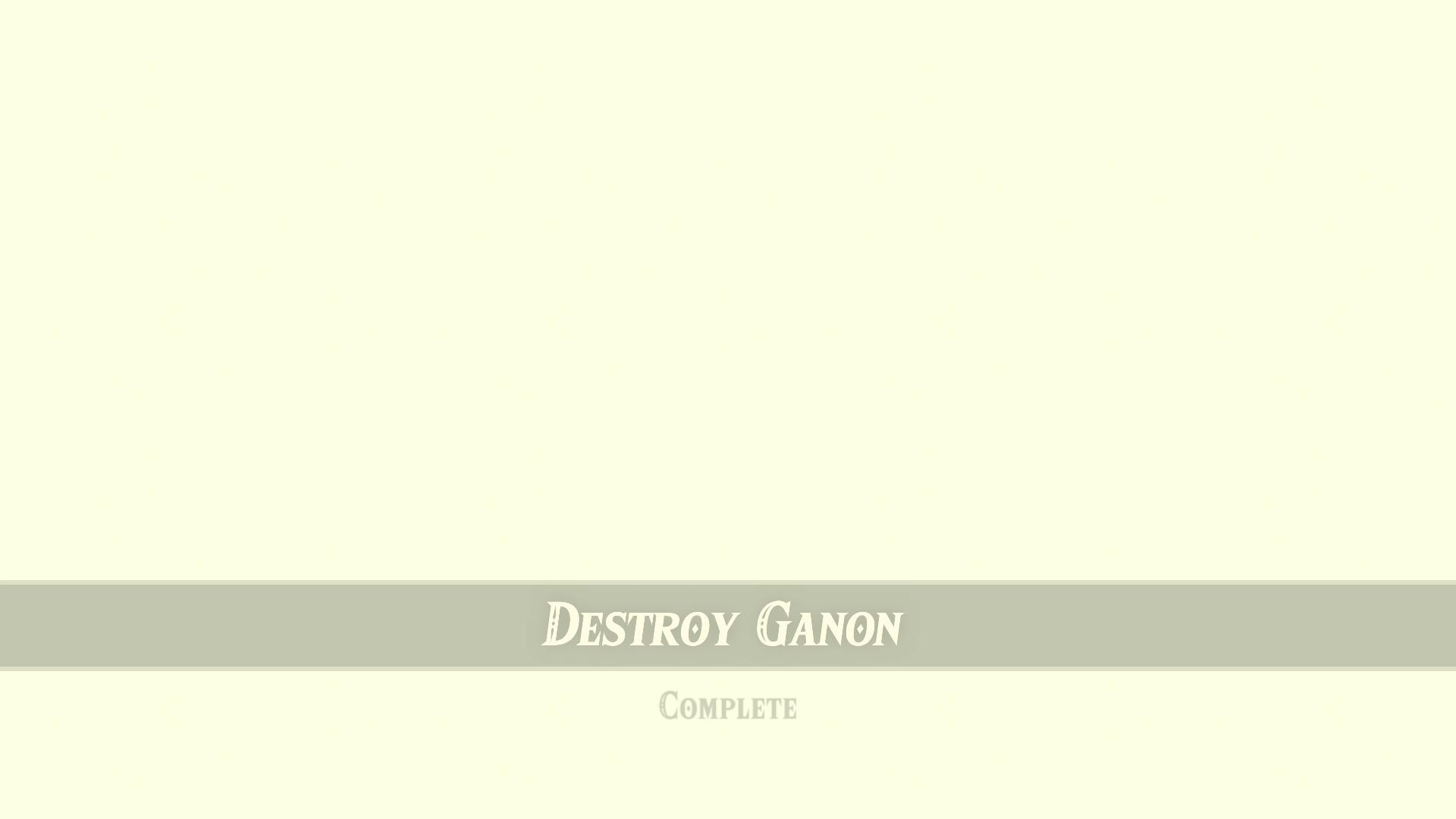 Screenshot z Legend of Zelda: Breath of the Wild, z napisami "destroy Gabon", "complete".