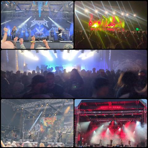 Von oben links im Uhrzeigersinn:
Sarcator, Testament, Fleshcrawl, Wolfbrigade, Jungle Rot
Party.San Open Air 2026