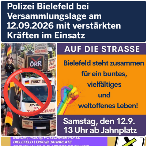 Collage zum geplanten Aufmarsch der "Müllion" in Bielefeld am 12.09.2026