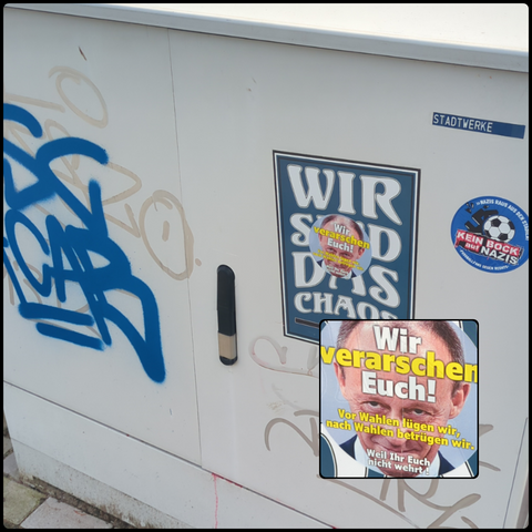 Großer Arminia-Ultras Aufkleber, "verziert" mit einem Anti-Merz-Aufkleber der "M1llion"