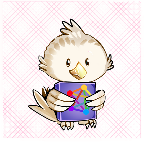 it is Kiwi  the "Joinfediverse mascot itself" holding a sign with the fediverse logo in it. the style is chibi there is a cross-hatching background.